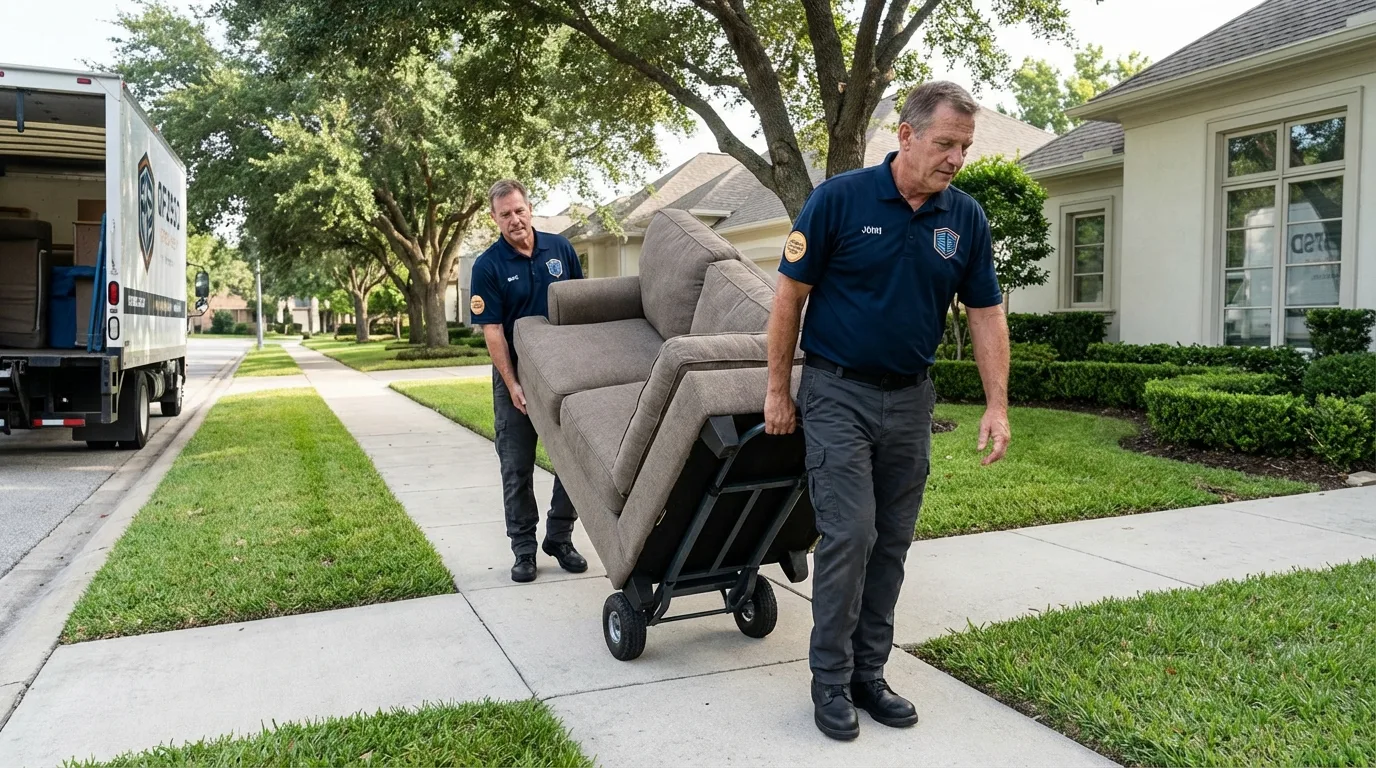 Local residential moving crew loading furniture in Seagraves, TX