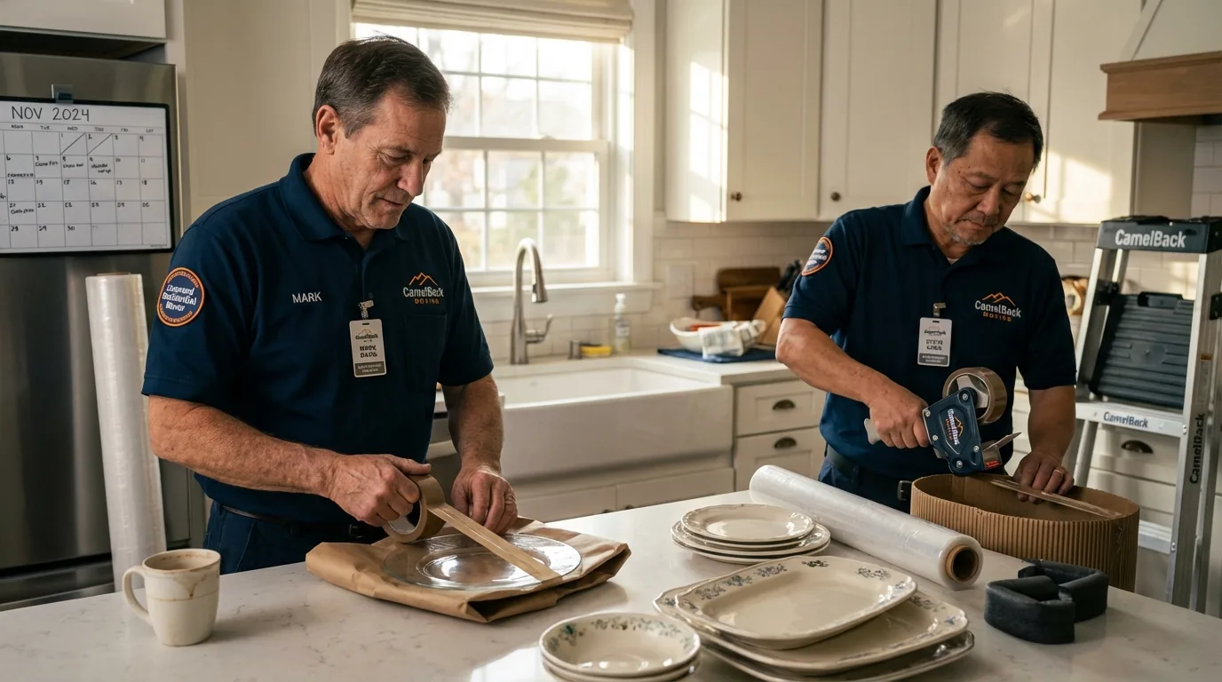 Professional crew packing kitchen dishware in Seagraves, TX